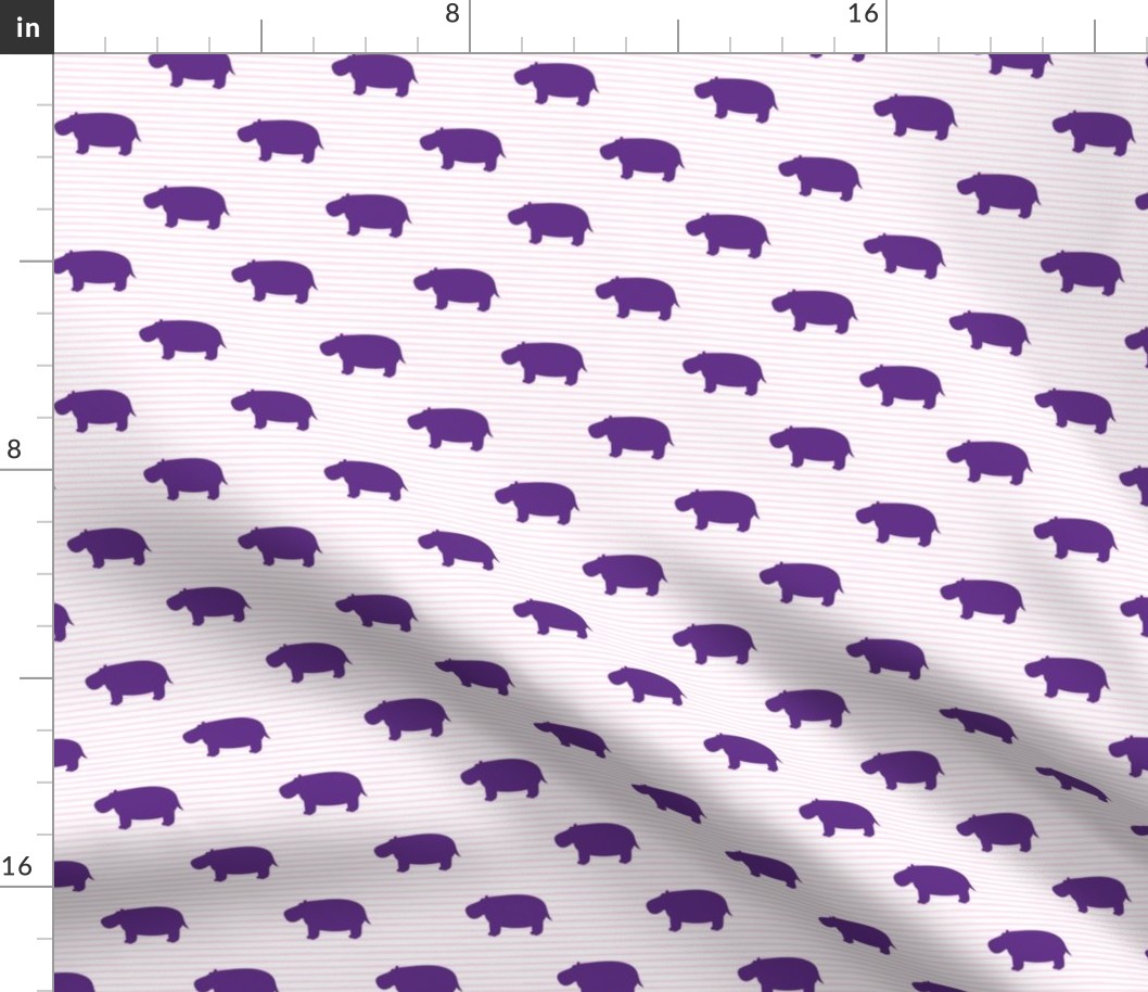 hippos - hippopotamus cute - purple on pink stripes - LAD19