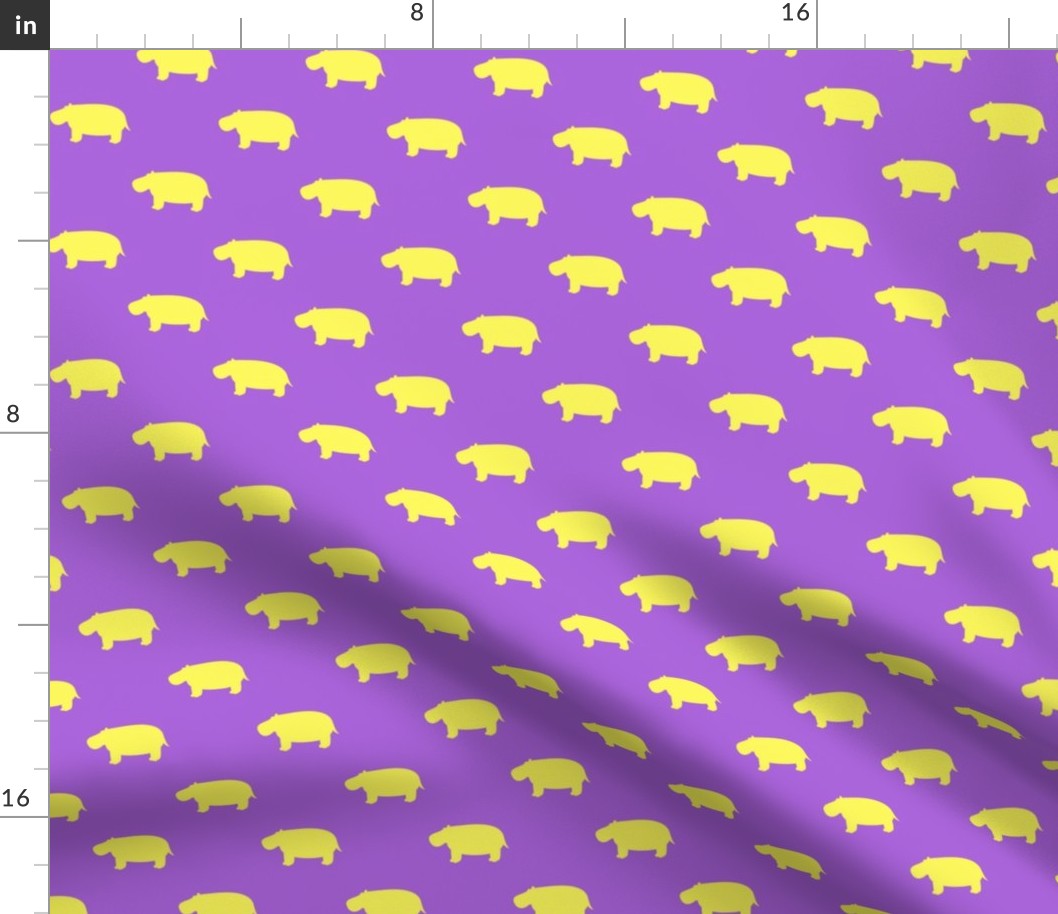 hippos - hippopotamus cute - yellow and purple - LAD19