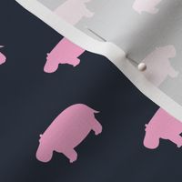 hippos - hippopotamus cute - pink on blue - LAD19