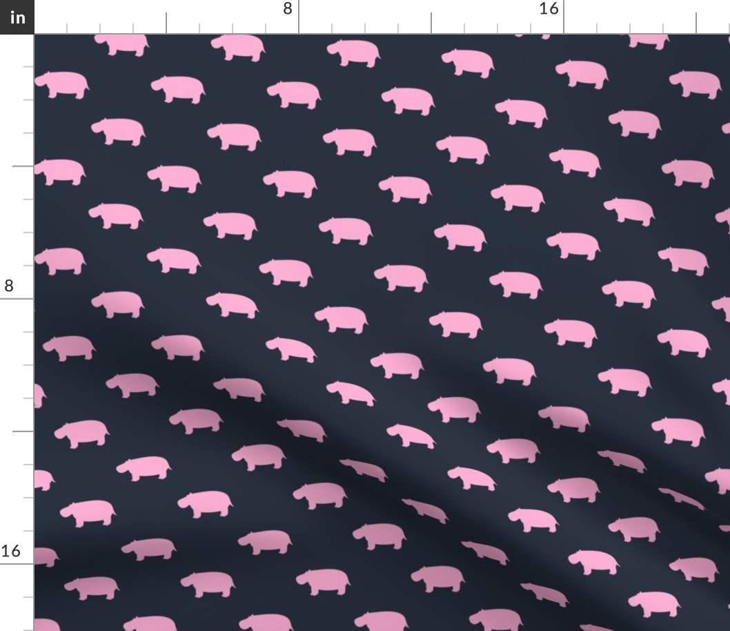 hippos - hippopotamus cute - pink on blue - LAD19