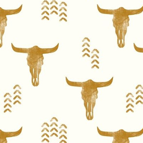 desert skulls - boho - southwest cow skull - gold on cream - LAD19