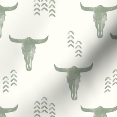 desert skulls - boho - southwest cow skull - sage on cream - LAD19