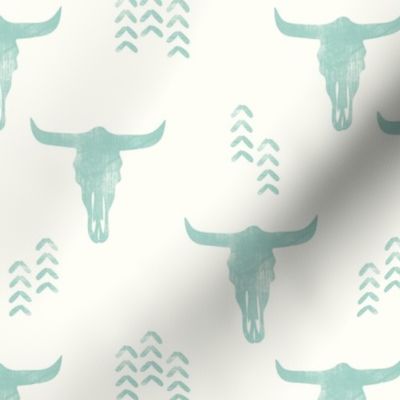 desert skulls - boho - southwest cow skull - mint on cream - LAD19