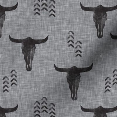desert skulls - boho - southwest cow skull - grey on grey - LAD19