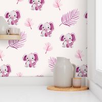 Little elephant friends adorable boho style kawaii nursery print summer pink girls