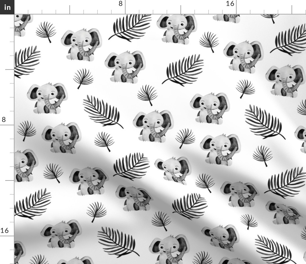 Little elephant friends adorable boho style kawaii nursery print winter monochrome black and white