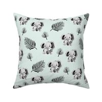 Little elephant friends adorable boho style kawaii nursery print soft mint gray spring