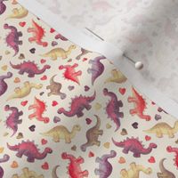 Extra Tiny Cute Dinosaurs & Hearts in Vintage Berry Shades on cream