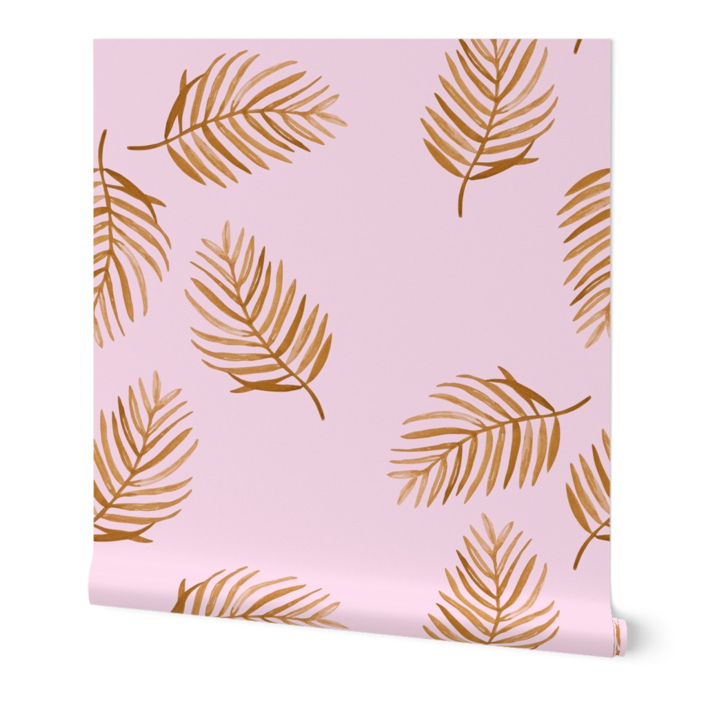 Tropical watercolors palm leaves summer ferm leaf swim beach spring pink cinnamon copper 