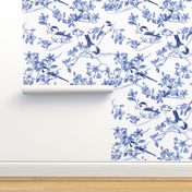 Chickadees in Blossoms Blue Vase