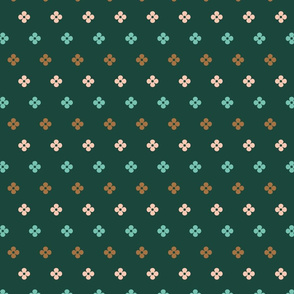Retro floral polka dot - green, brown, blue, pink (9")
