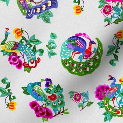 Chinoiserie Peacocks on Textured White