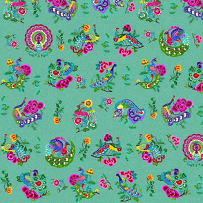 Chinoiserie Peacocks on Textured Turquoise