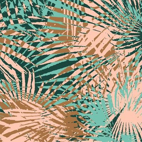 tropical palm leaves in bronze, rose, forest and spearmint