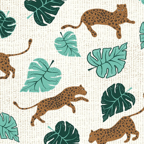 leopard and monstera leaves/large scale