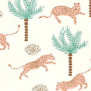leopard and palms/cream/large scale