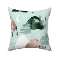 The hills little enchanted forest mountains stars and sky and new moon mint neutral JUMBO