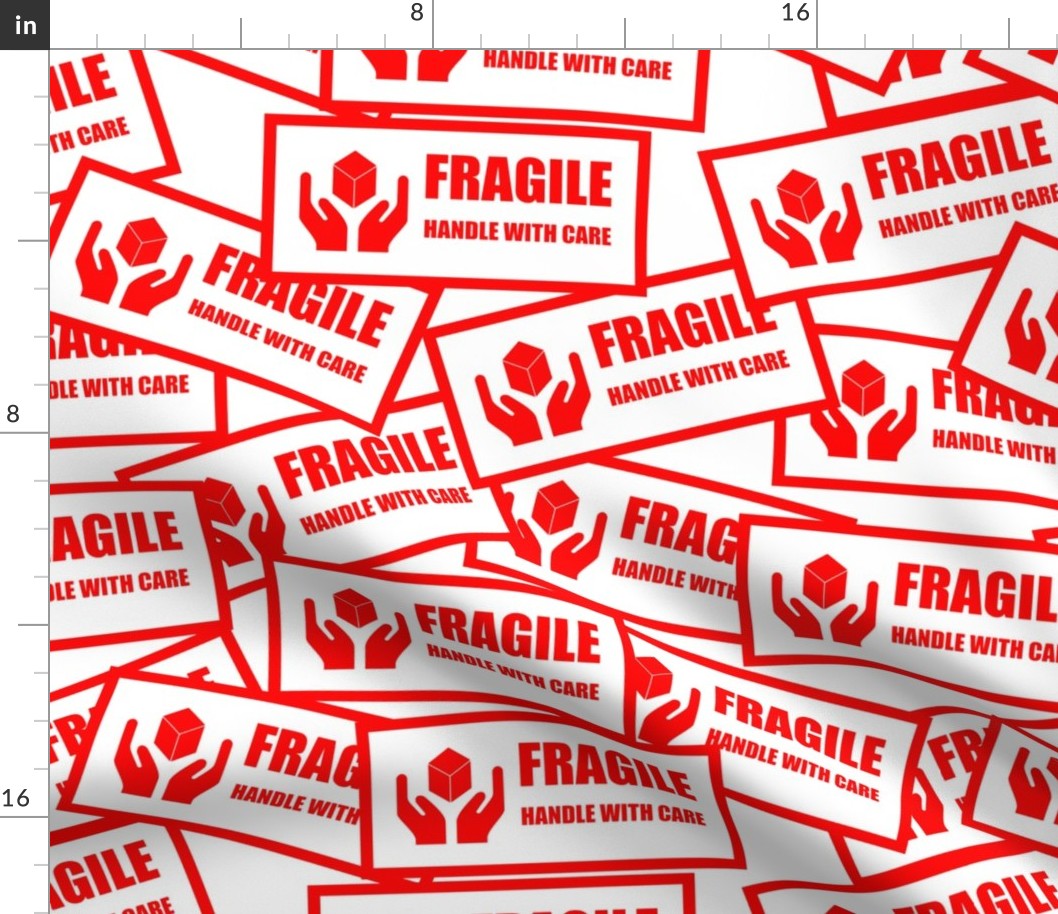 18 fragile handle with care hands package delivery postage shipping shipment cargo mailing hands boxes stickers labels red white background words pop art culture vintage retro current affairs strong message statement sign symbols monochromatic delicate he