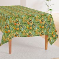 10" Pierre-Joseph Redouté tropicals Lush tropical vintage Jungle blossoms summer bird paradise in sunny orange