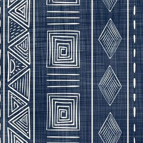 Mudcloth Style Tribal in Navy Blue and White