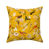 10"  Pierre-Joseph Redouté Lush colorful hummingbirds tropicals exotic vintage Jungle summer paradise in sunny yellow