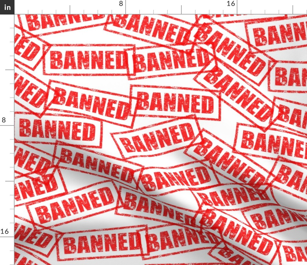 13 ban banned prohibited outlawed embargo removed rubber stamp red ink pad white background chop grunge distressed words seal pop art culture vintage retro current affairs strong message statement sign label symbols monochromatic joke gag novelty meme str