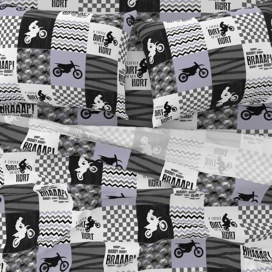 Motocross//A little Dirt Never Hurt//Lavender - Wholecloth Cheater Quilt