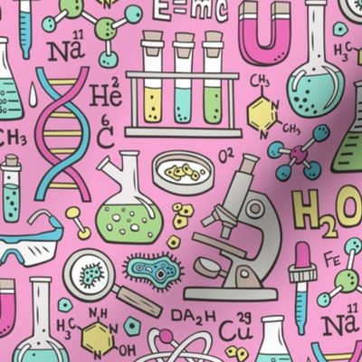Science Lab School Doodle Pink on Pink