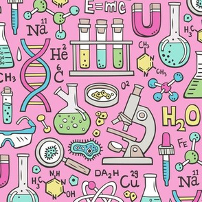 Science Lab School Doodle Pink on Pink