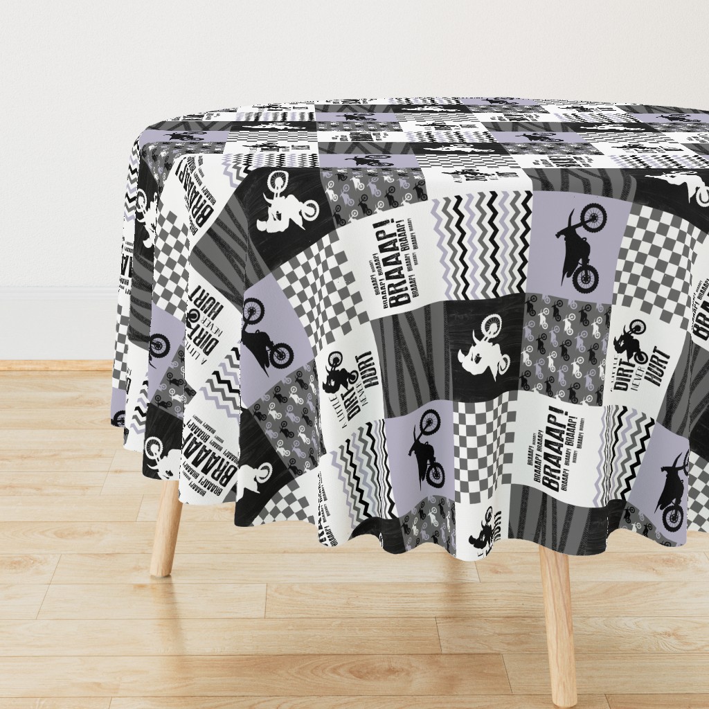 Motocross//A little dirt never hurt//Lavender - Wholecloth Cheater Quilt - Rotated