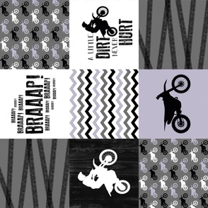 Motocross//A little dirt never hurt//Lavender - Wholecloth Cheater Quilt - Rotated