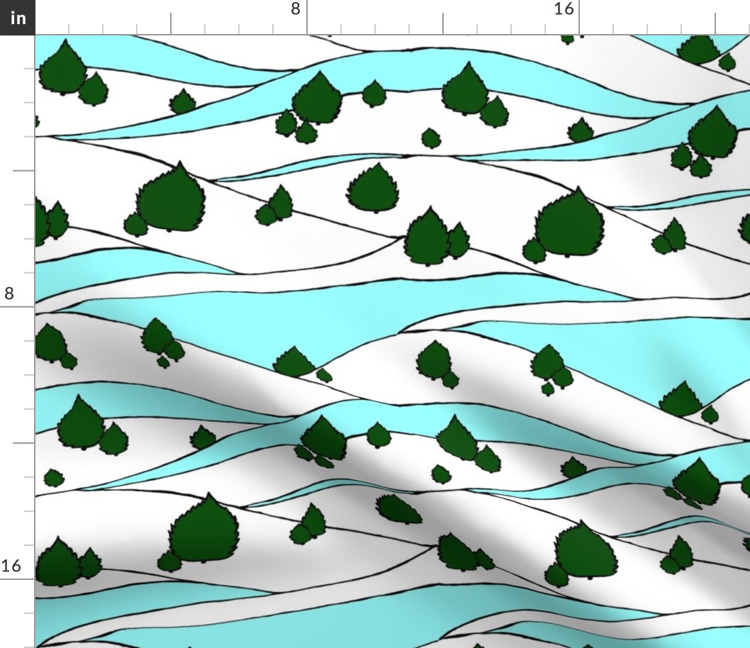 Cedars on a snowy hill