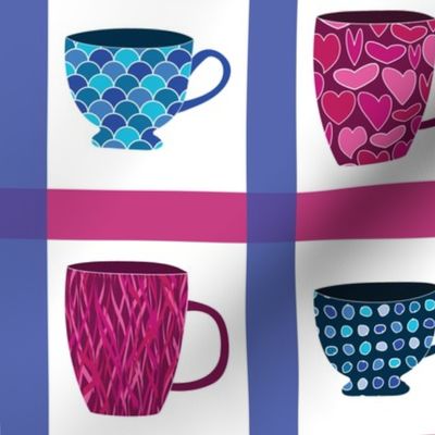 Coffee Mugs and Tea Cups Check Pattern