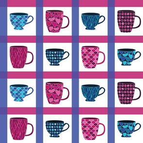 Coffee Mugs and Tea Cups Check Pattern