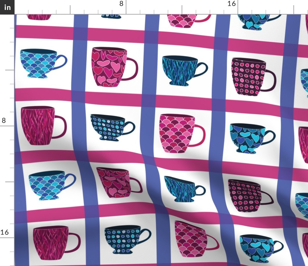 Coffee Mugs and Tea Cups Check Pattern