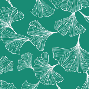 Ginkgo Leaves Large Scale - teal and white