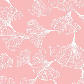 Ginkgo Leaves Large Scale - pink and white