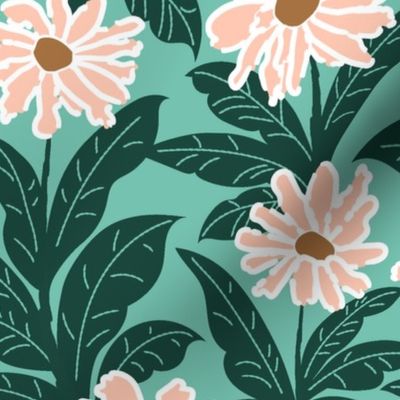 Pink Daisies in Green Foliage Limited Palette