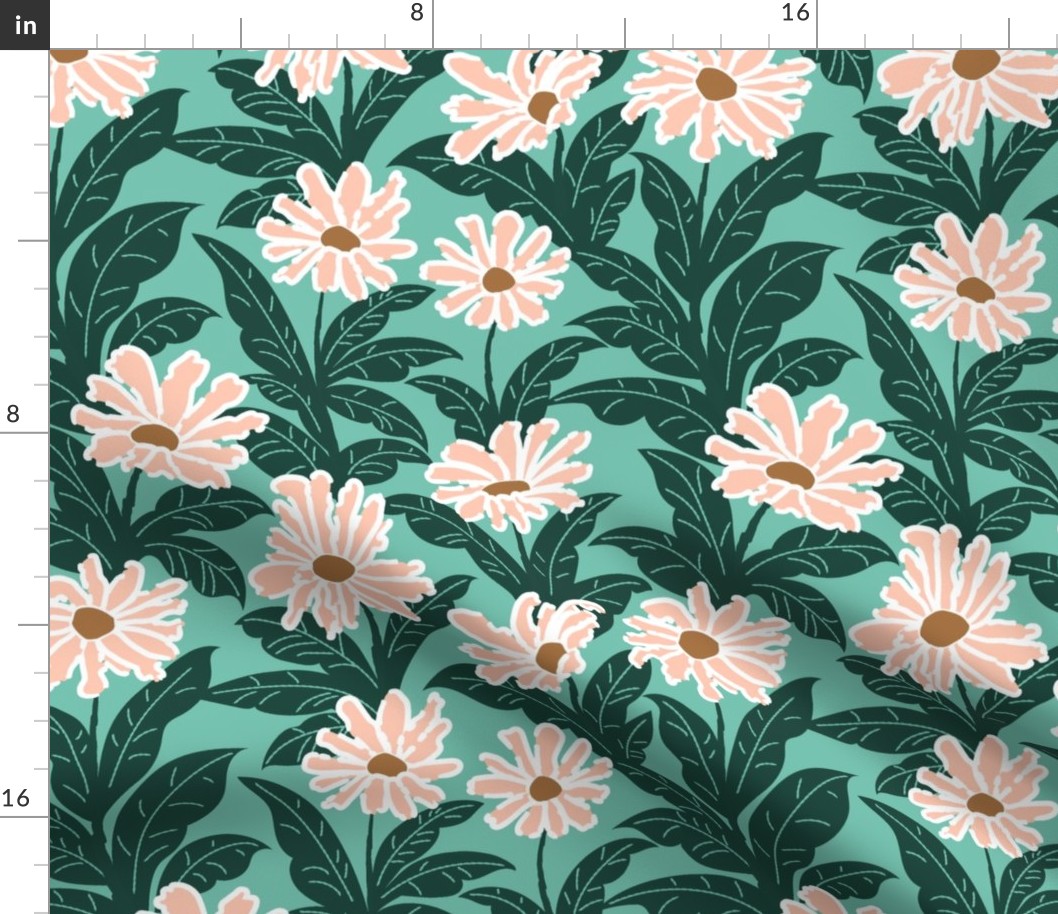 Pink Daisies in Green Foliage Limited Palette