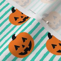 Jack-o'-lantern - halloween pumpkins - teal stripes - LAD19