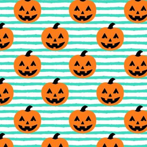Jack-o'-lantern - halloween pumpkins - teal stripes - LAD19