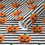 Jack-o'-lantern - halloween pumpkins - watercolor on stripes - LAD19