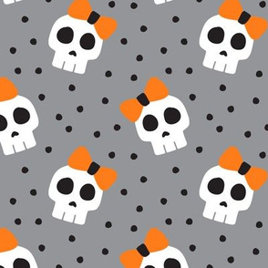 skulls with bows - halloween - grey - LAD19