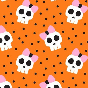 skulls with bows - halloween - orange and pink - LAD19