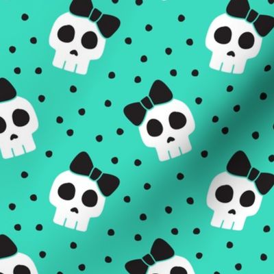 skulls with bows - halloween - teal w/ black bows - LAD19