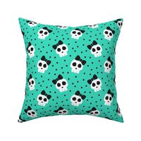 skulls with bows - halloween - teal w/ black bows - LAD19