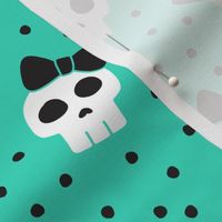 skulls with bows - halloween - teal w/ black bows - LAD19