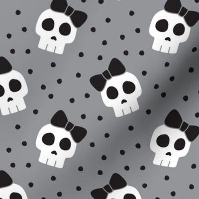 skulls with bows - halloween - grey w/ black bows - LAD19