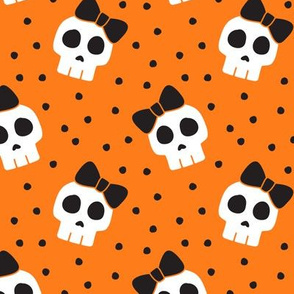 skulls with bows - halloween - orange w/ black bows - LAD19
