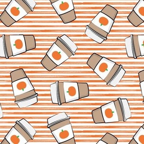 Pumpkin Spice - Coffee Cups - Latte - orange stripes - Pumpkin fall drink - LAD19